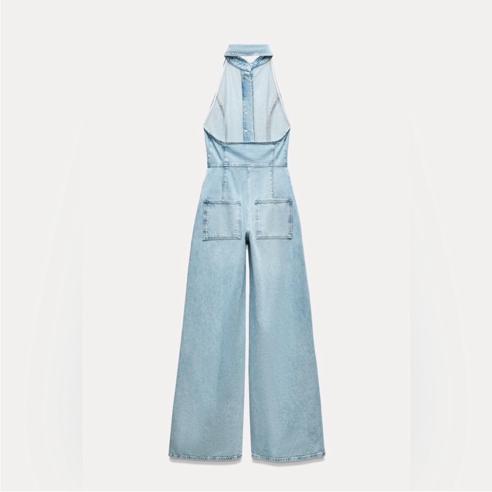ZARA Light Blue Denim Jumpsuit SIZE: XS - Picture 4 of 15